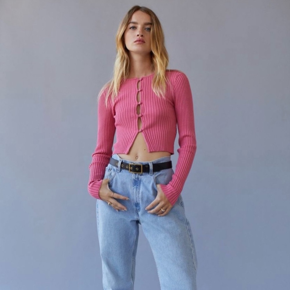 Urban Outfitters Pink Peyton Fitted Cropped Cardigan